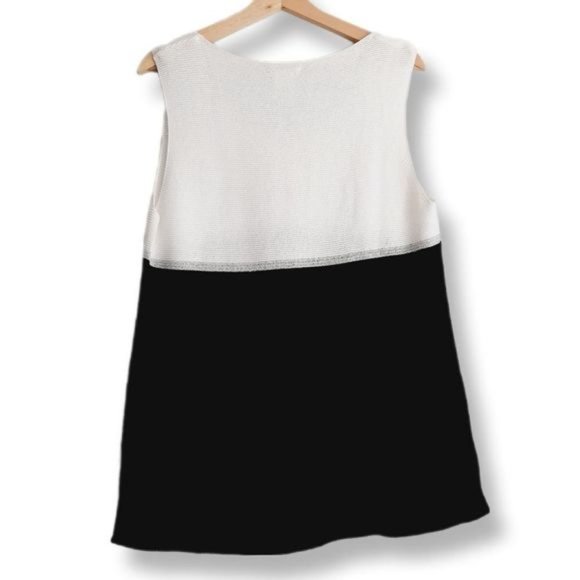 HUBERT GASSER Italy Colorblock Knit Sleeveless Shell B&W Sz L Flawed - Picture 2 of 12